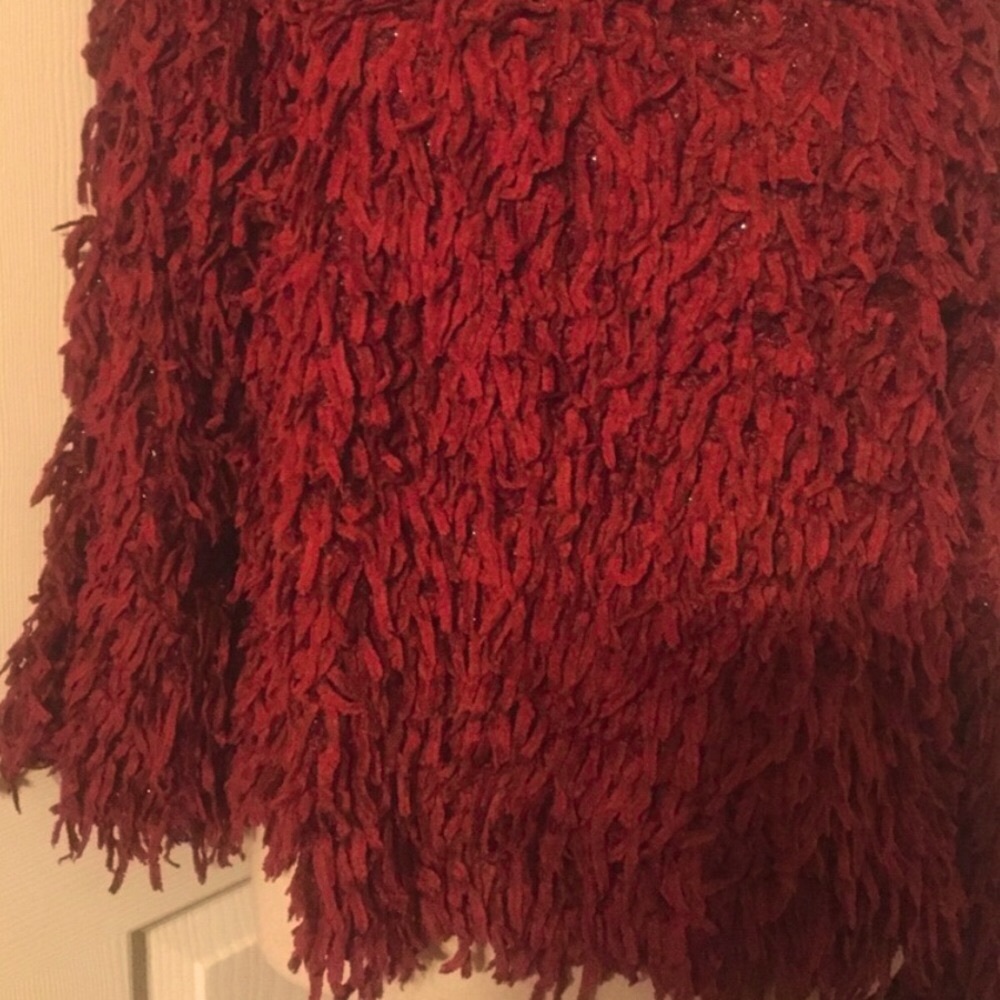 Wine Off The Shoulders Soft Shaggy Top - Picture 7 of 11